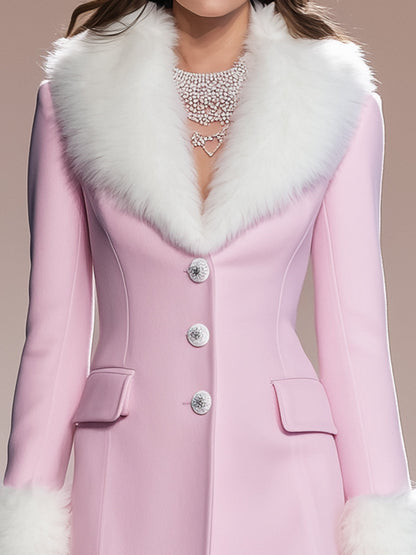 Veste en Fourrure Patchwork Rose Élegante avec Détails Boutonnés