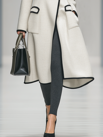 Veste Rétro Élégante à Col Rond et Manches Longues avec Détails Contrastants