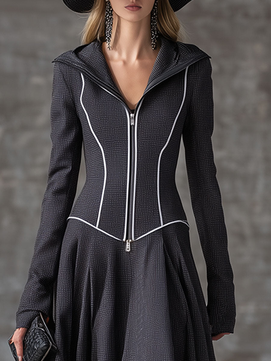 Robe Maxi Grise Rétro à Zip : Élégance Vintage