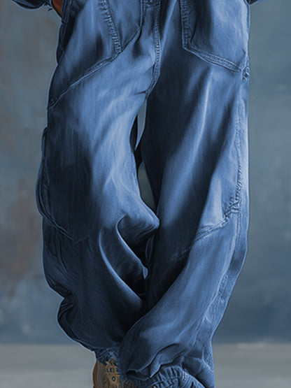 Denim Bleu Décontracté : Combinaison à Capuche, Coupe Ample et Manches Longues