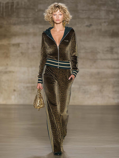 Ensemble Sportif en Velours Vert à Imprimé Léopard : Élégance et Confort