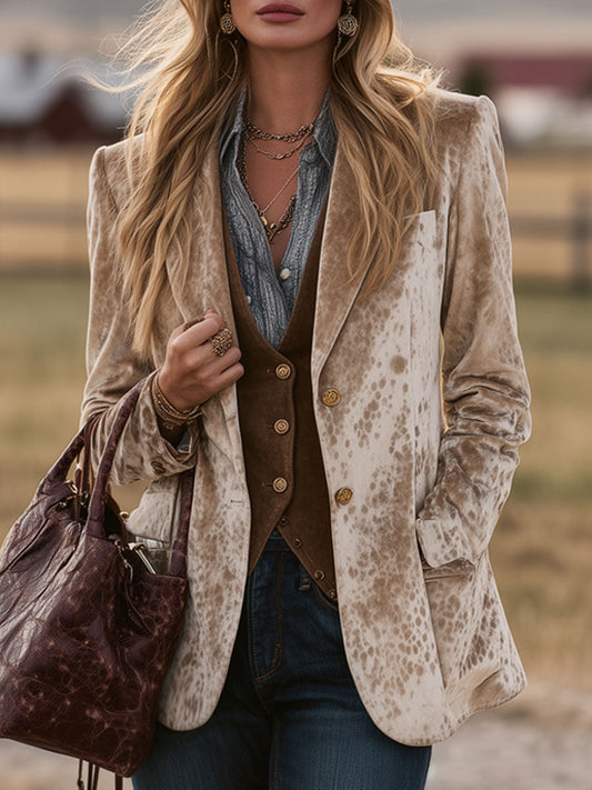 Veste en Velours Camel avec Motif de Cerf Sika - Élégance Nomade au Style Western Rétro