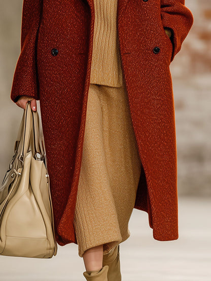 Veste Longue en Laine Rétro Rouge Brique : Élégance Ample et Tendance