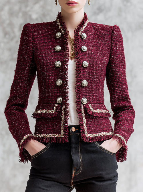 Veste en Tweed Rouge Angora avec Sangle Douce