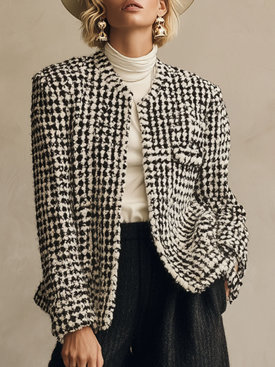 Ensemble Chic : Veste en Tweed Oversize et Pantalons Évasés