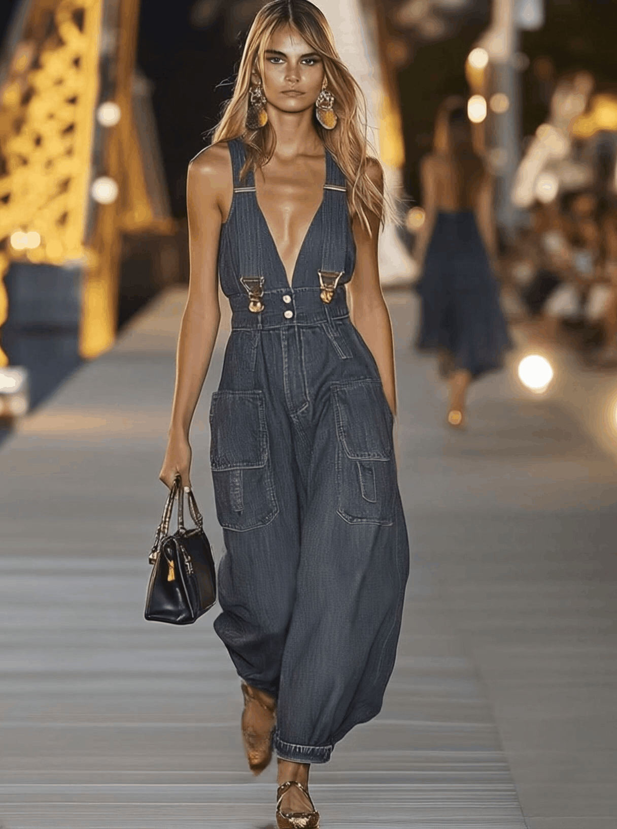 【Expédition rapide en 24h】Salopette en denim décontractée à décolleté en V - Tendance et stylée !