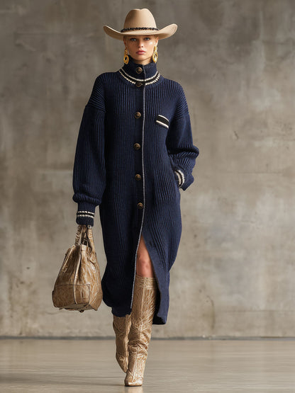 Chic Cardigan Tricoté avec Col Montant et Boutons Simples