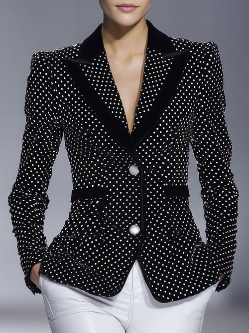 Veste en Velours Noir à Pois Blancs Chic