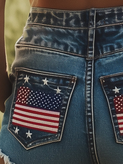 Shorts en Denim Brodés : Style Tendance et Prêts à Expédier en 24 Heures !