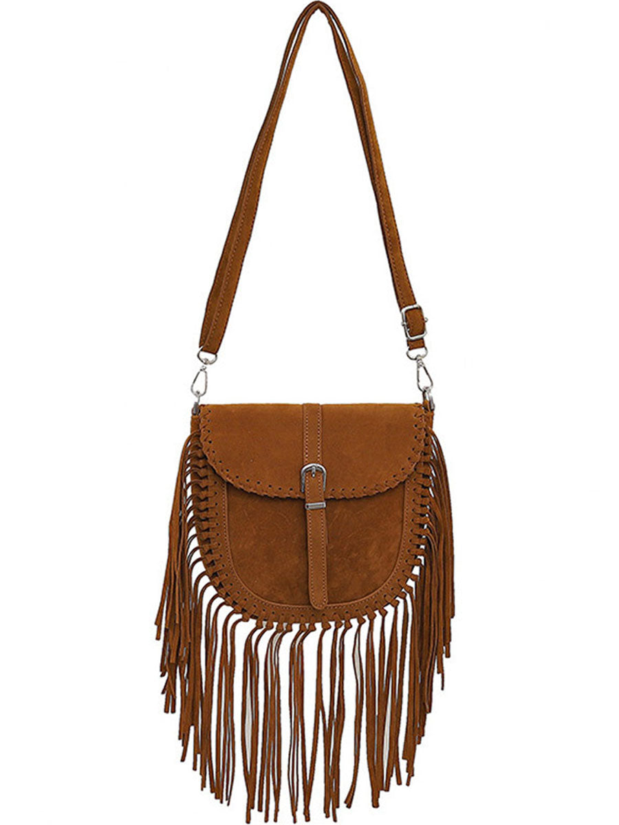 Vintage Bohème : Sac à Épaule en Suède avec Pompons