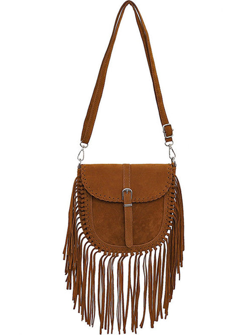 Vintage Bohème : Sac à Épaule en Suède avec Pompons