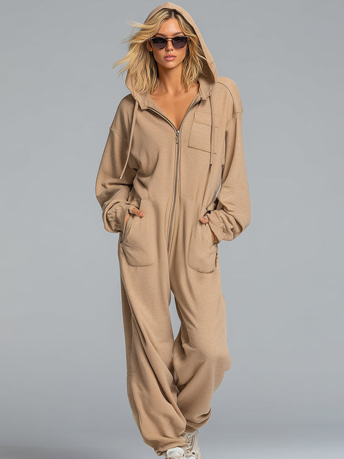 Décontracté et Confortable : Jumpsuit Sportif Kaki avec Poches Pratiques