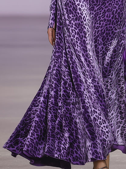 Robe Maxi en Velours Imprimé Léopard Violet avec Capuche et Zip