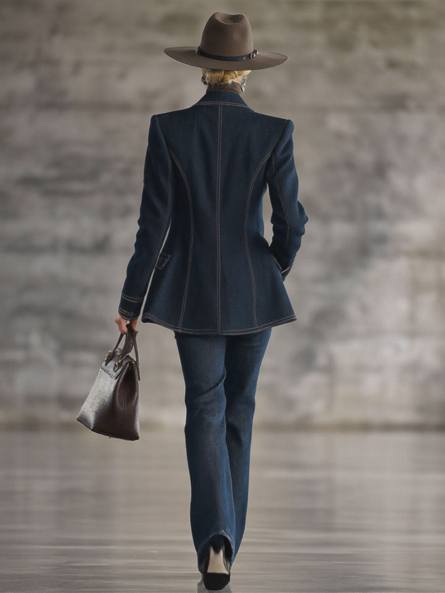 Veste en Jean Bleu Marine au Style Rétro