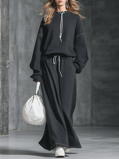 Ensemble Sport Chic : Sweat-shirt Col Rond et Pantalon à Jambes Amples
