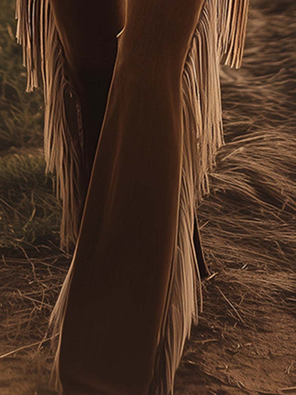 Jeans Évasés Vintage Western Marron à Franges - Expédition Rapide en 24 Heures!