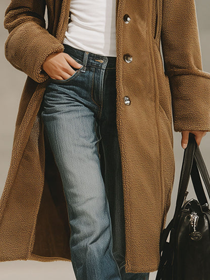 Veste Polaire à Capuche avec Poches Doubles et Boutonnage Élégant