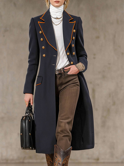 Veste en Laine Élégante avec Boutons Contrastants et Col Sophistiqué