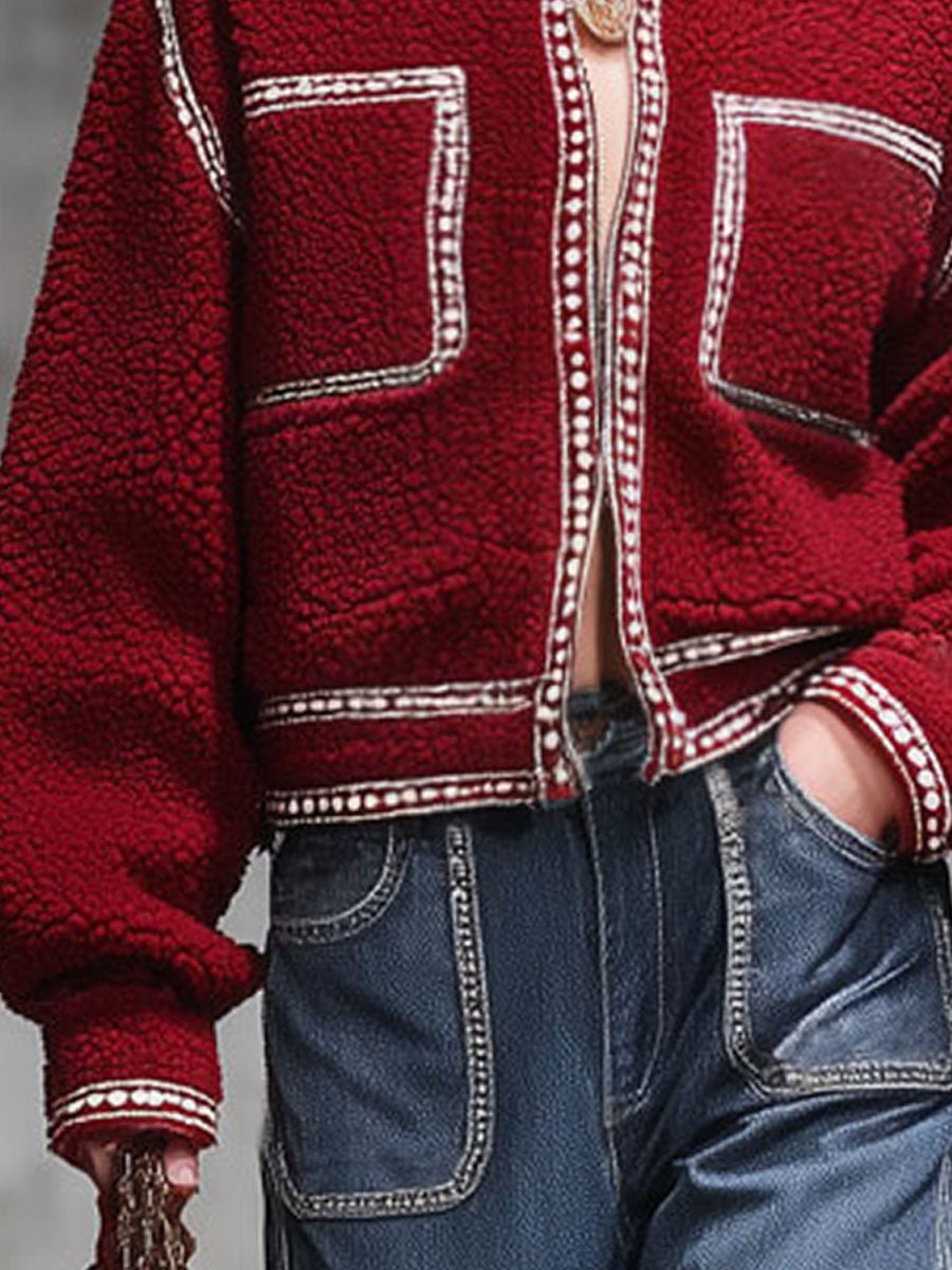 Veste Polaire Zippée avec Col Contrasté