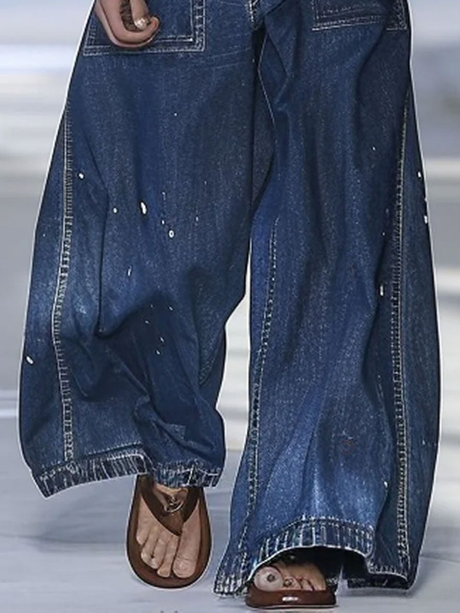 Jeans Amples à Poches Multiples avec Graffiti - Expédition Rapide sous 24 Heures