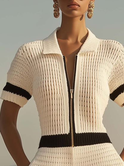 【Expédition rapide en 24 heures】Combinaison en tricot à manches courtes avec zip avant