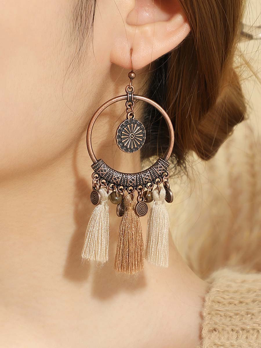 Collier et Boucles d'Oreilles Bohémiennes Vintage en Tresse Distress