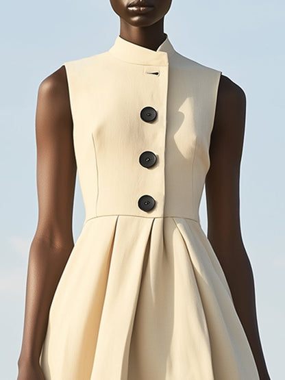 Robe Maxi Élégante Sans Manches avec Col Montant Noir - Expédition en 24 Heures