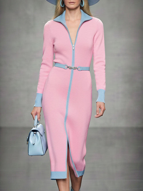 Élégante Robe Midi Tricotée en Rose : Confort et Style Réunis