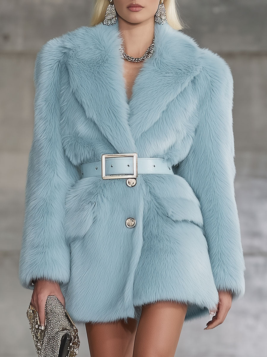 Veste Courte en Fausse Fourrure de Renard Bleu - Élégance Rétro