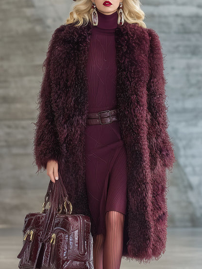 Élégant Manteau en Fausse Fourrure Prune : Chic et Sophistiqué
