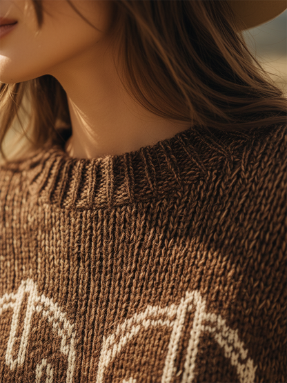 Pull Vintage Col Rond à Motif de Bottes Western