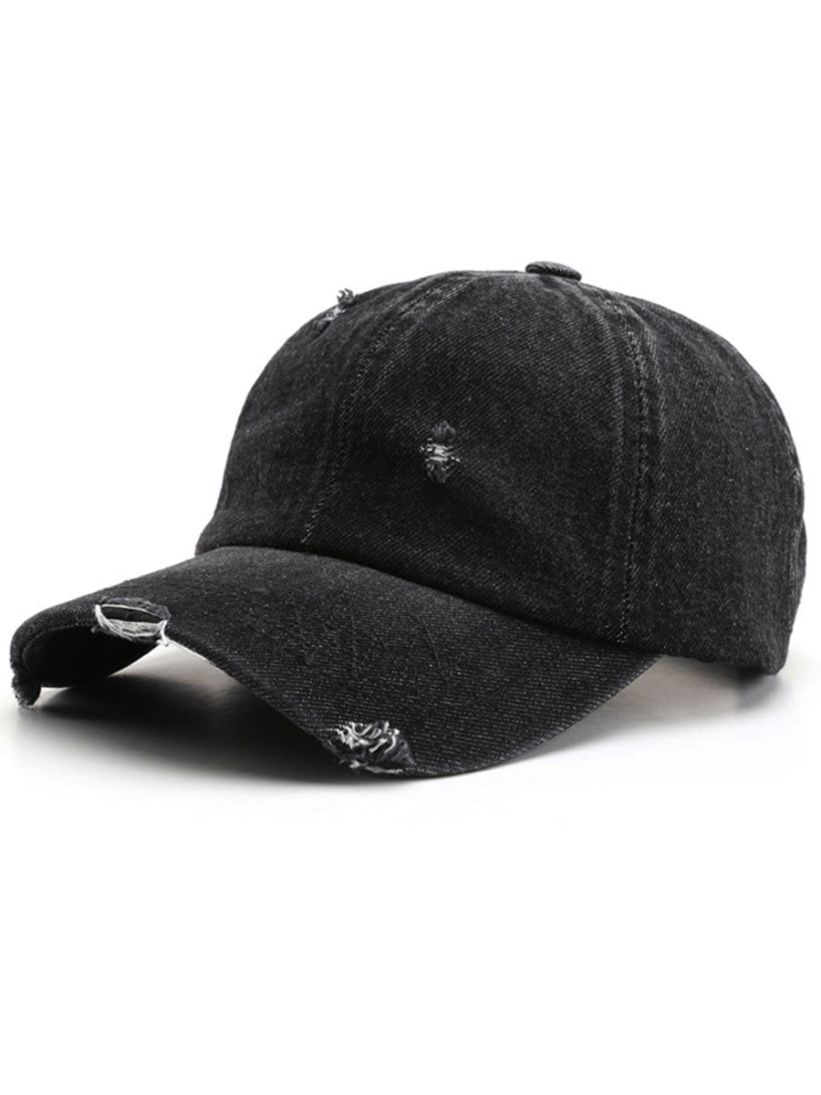 Casquette de Baseball Vintage en Denim Effet Usé et Déchiré