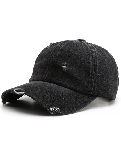 Casquette de Baseball Vintage en Denim Effet Usé et Déchiré