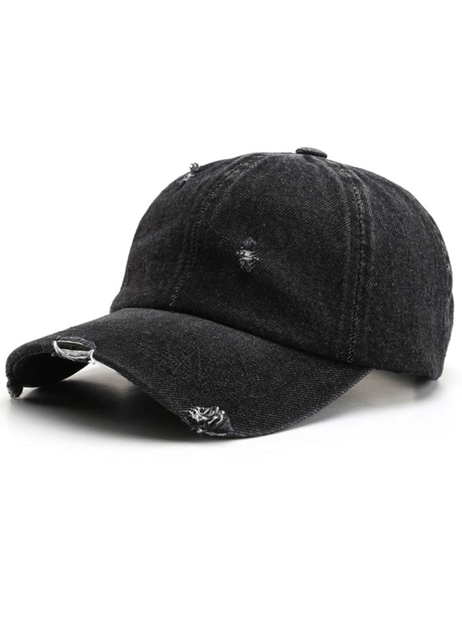 Casquette de Baseball Vintage en Denim Effet Usé et Déchiré