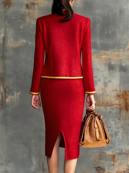 Ensemble Chic : Cardigan Rétro en Tricot et Jupe Stylée