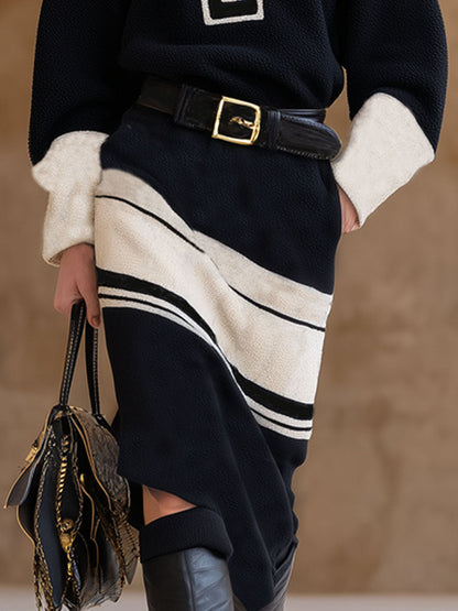 Robe Midi Zippée en Fleece avec Col Montant et Détails Colorés