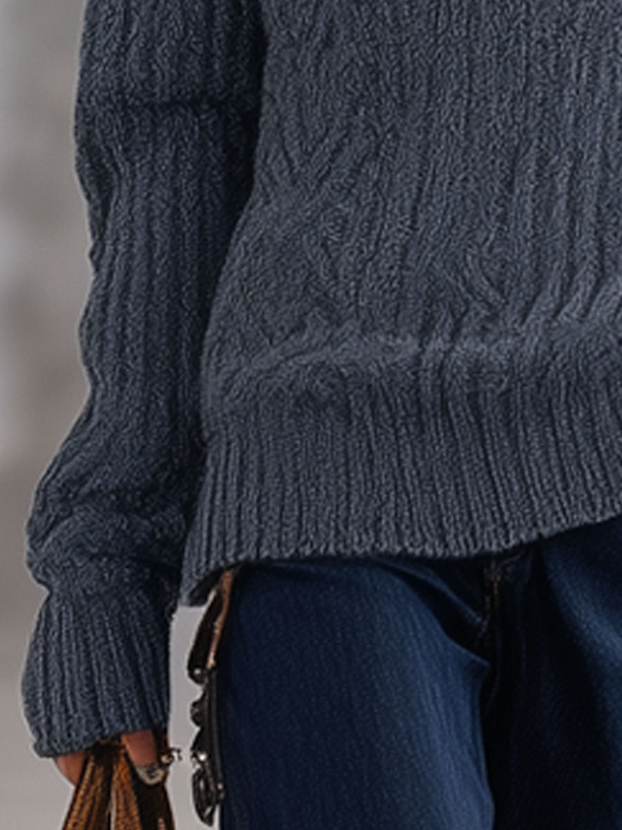 Pull mi-haut zippé en maille rétro gris-bleu