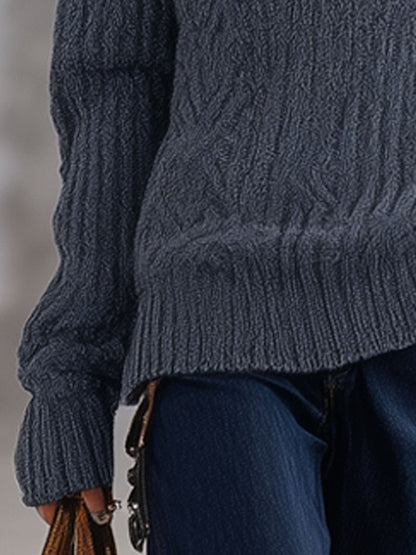 Pull rétro en tricot gris-bleu avec col demi-zip