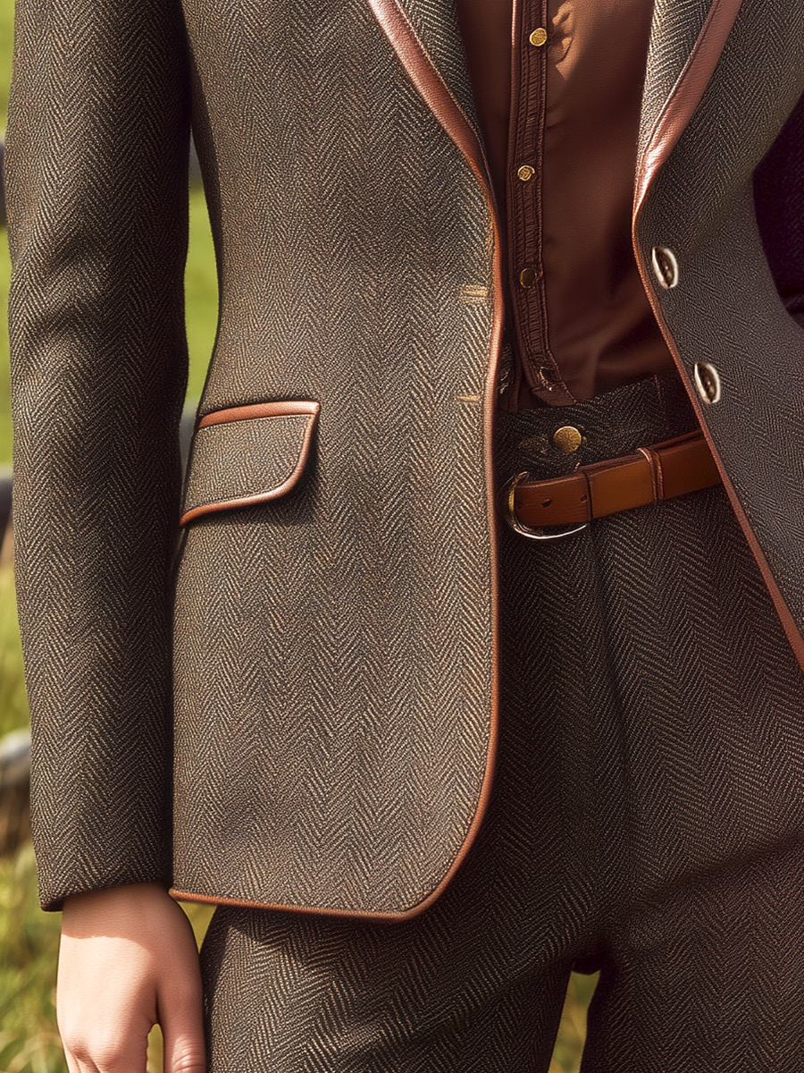 Chic Blazer Rétro en Chevron à Boutonnage Unique