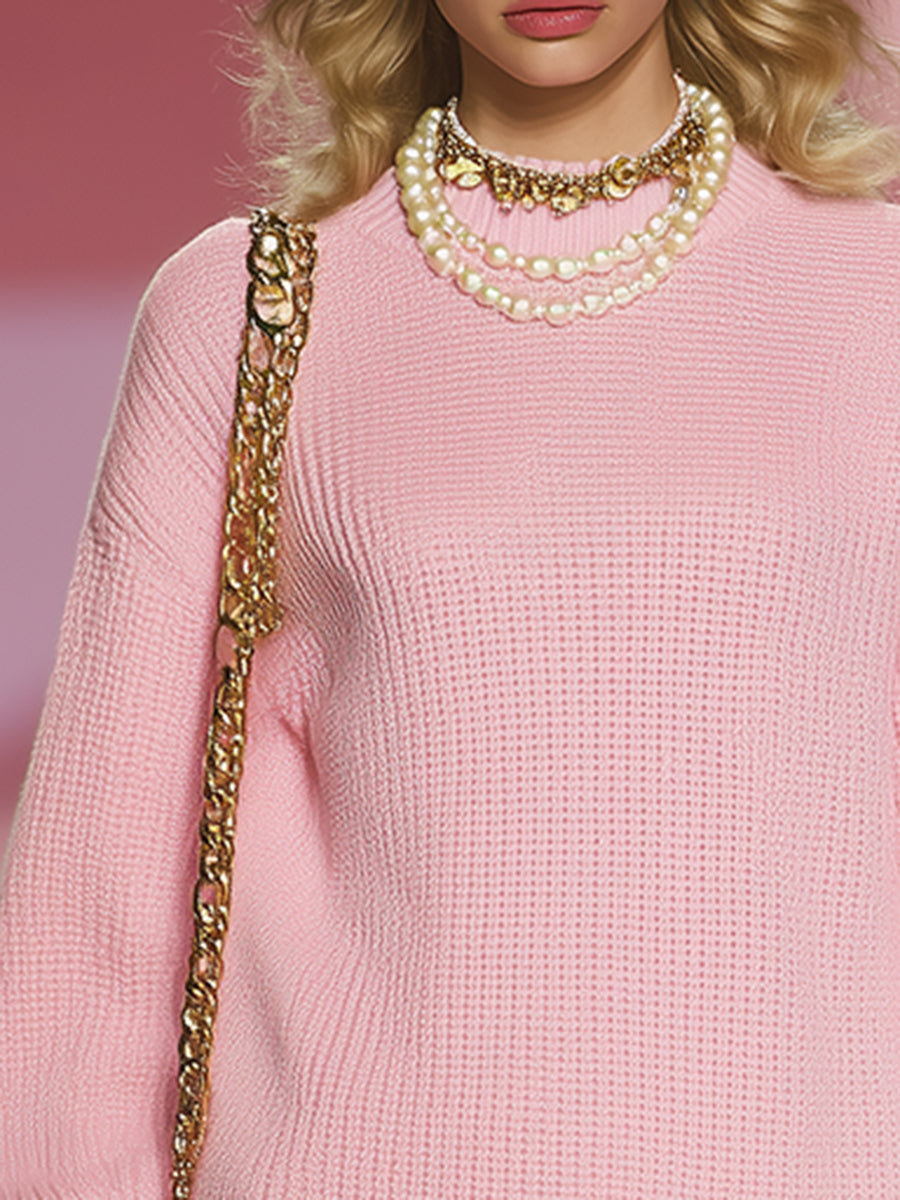 Robe Mini Tricotée Rose : Élégance Romantique avec Ourlet Flottant