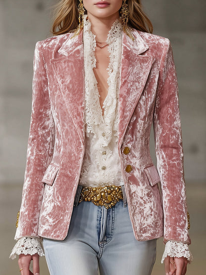Veste en Velours Rose Vintage avec Détails Dorés