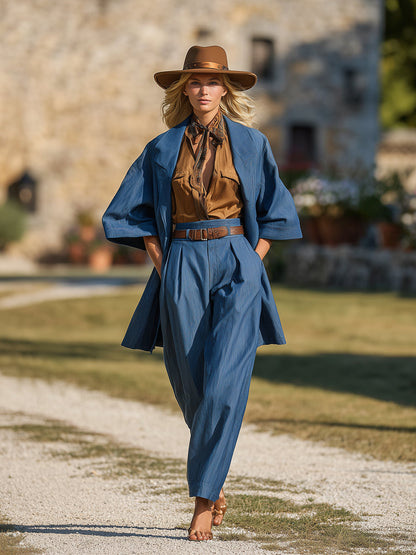 Veste en Jean Western Élégante avec Pantalons Carottes Chic