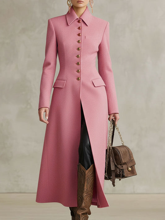Veste en Laine Rose à Col Classique
