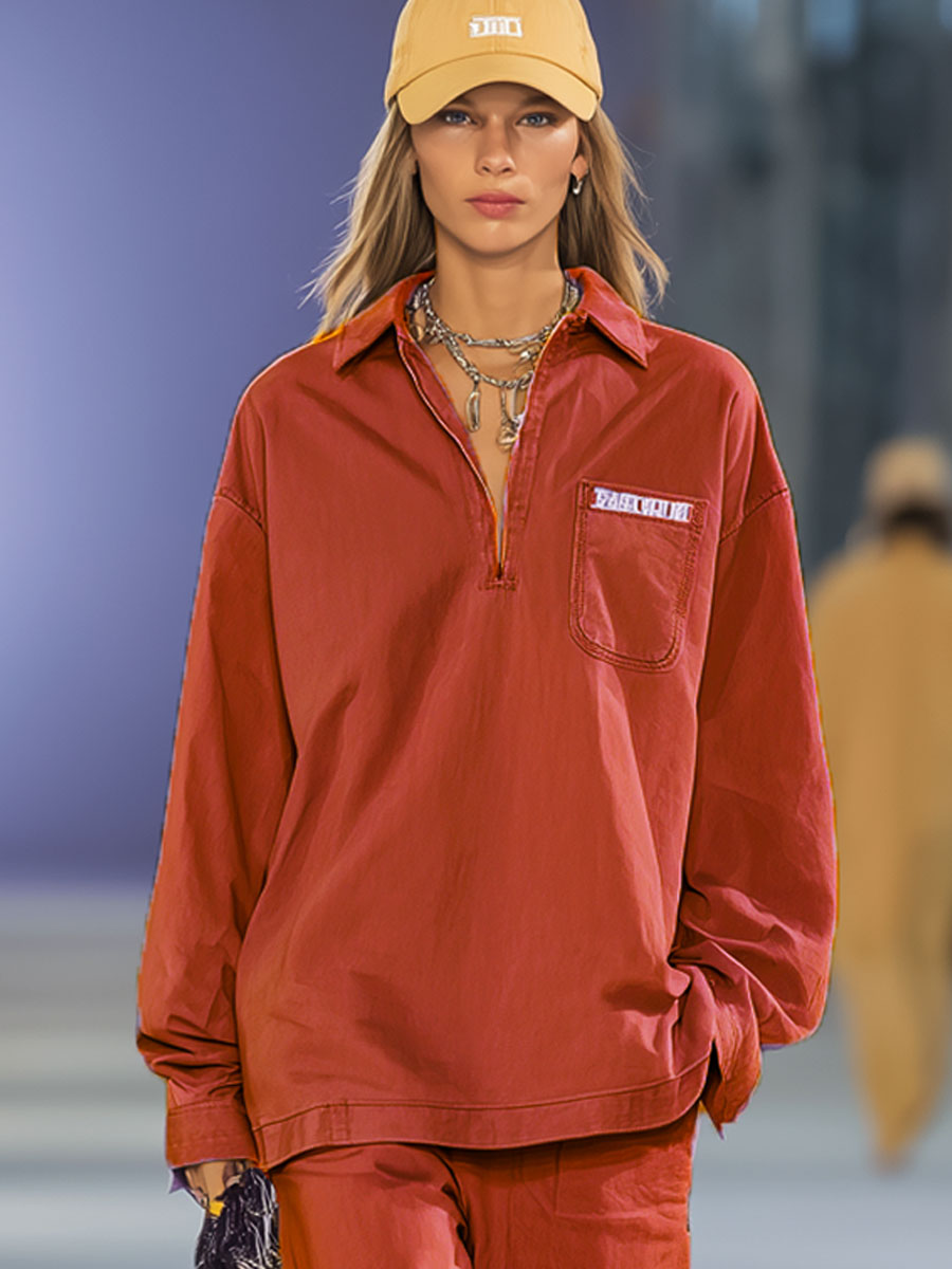 Orange Embroidered Long Sleeve Sweatshirt & Relaxed Fit Wide Leg Pants Set