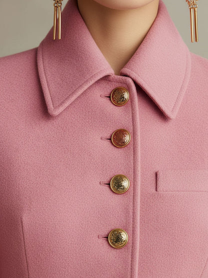 Veste en Laine Rose à Col Classique