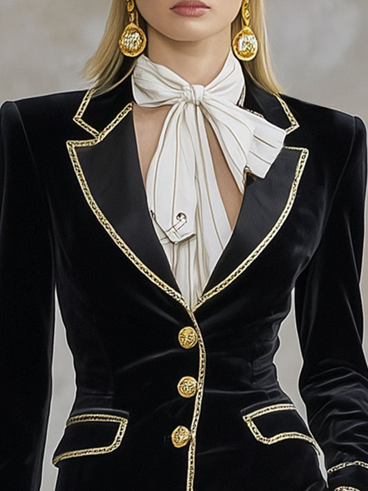 Blazer en Velours Chic avec Accents de Couleur Contrastée