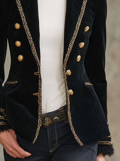 Veste en Velours Chic avec Col à Détails Contrastés