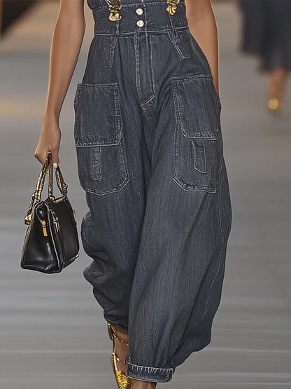 【Expédition rapide en 24h】Salopette en denim décontractée à décolleté en V - Tendance et stylée !