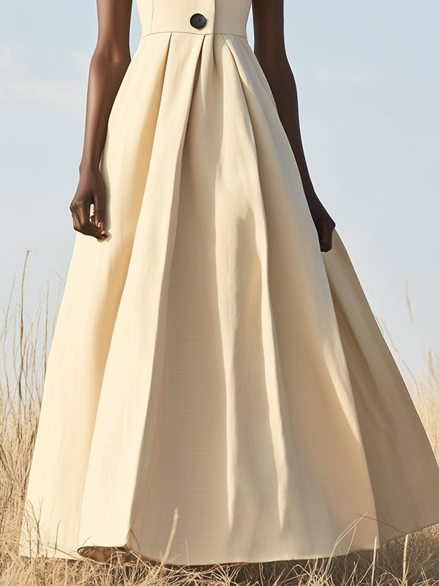Robe Maxi Noire Élégante à Col Montant et Boutons - Expédition en 24 Heures