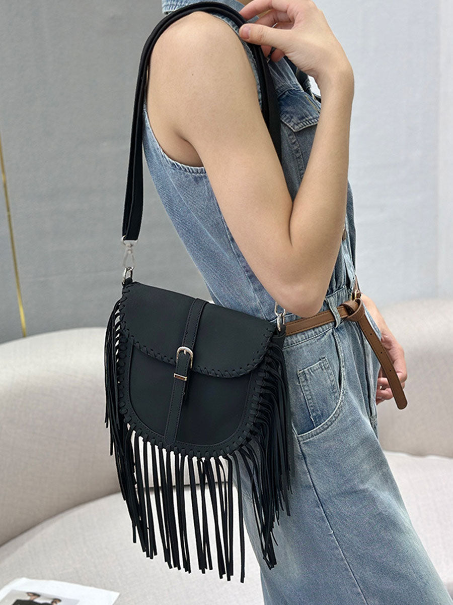 Vintage Bohème Suède Sac à Épaule avec Franges